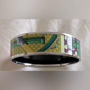 ONLY 1 Wide Hermes Enameled Bangle Bracelets Polka Dot Belt Design size 65 Small